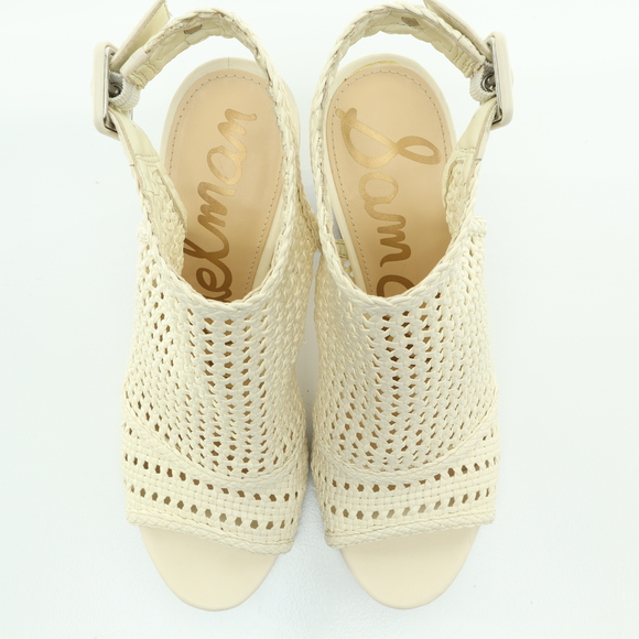 Sam Edelman Evie Basket Weave Heeled Leather Sandals Women 7 Off White/Brown - Picture 12 of 16